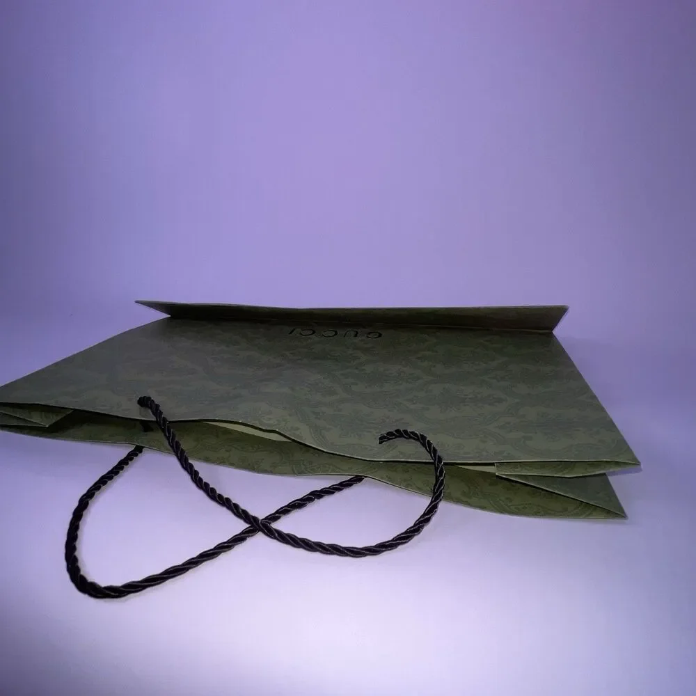 Gucci Green Equilibrium Paper Shopping Gift Bag Wrapping Holiday Logo Handles